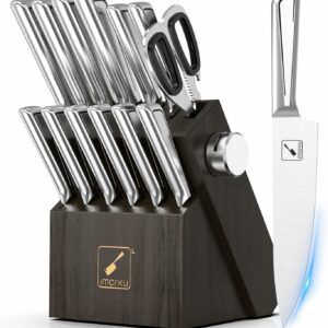 Knife Sets for Kitchen with Block imarku G14 Japanese Knife Set Stainless Steel Kitchen 14pcs, Built-in Sharpener, Sharp Knives with Non-slip Ergonomic Handle - Dishwasher Safe, Home Essential Gifts