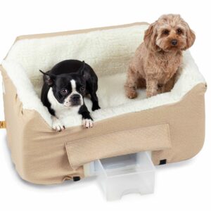 Snoozer Dog Car Seat with Storage Tray: Lookout II Dog Booster Car Seat Medium Sized Dog, Size: Large, Fabric: Birch Diamond, Pet Car Seat to Help Car Sickness for Dogs, Removable Washable Cover